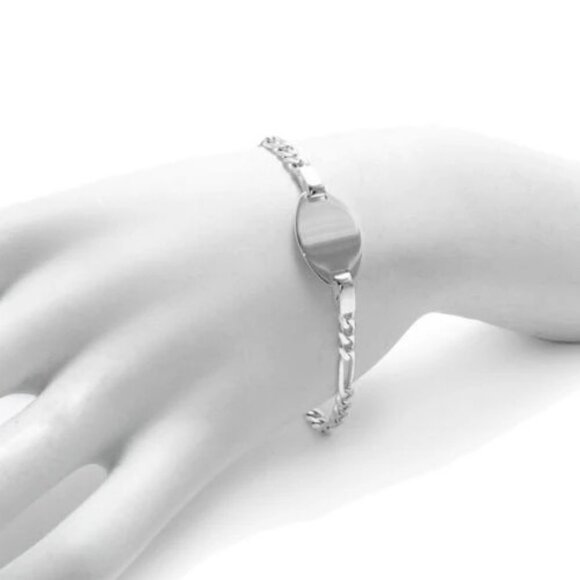 DAINTY STERLING SILVER ENGRAVABLE OVAL FIGARO I.D. BRACELET - 8 INCH - Picture 2 of 3